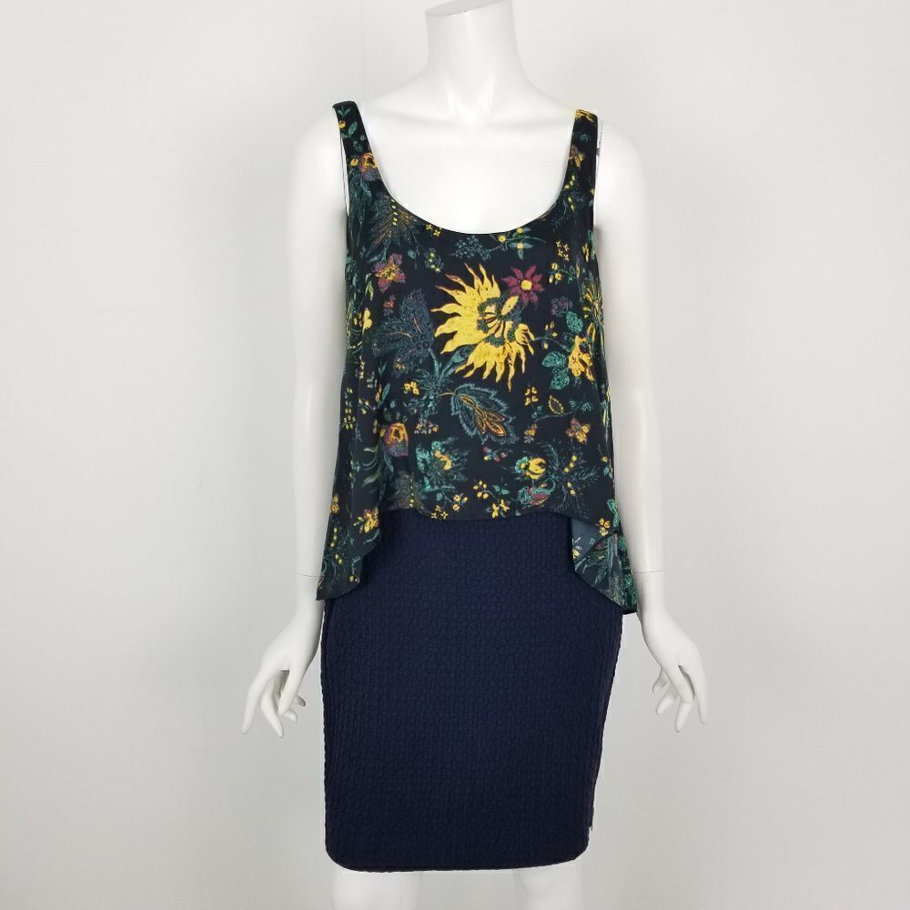 Rachel Roy Navy Blue Floral Sleeveless Dress Sz 8